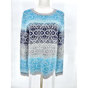 Talbots‎ Lambswool Fair Isle Crewneck Pullover Sweater Small Blue Gray Warm Cozy